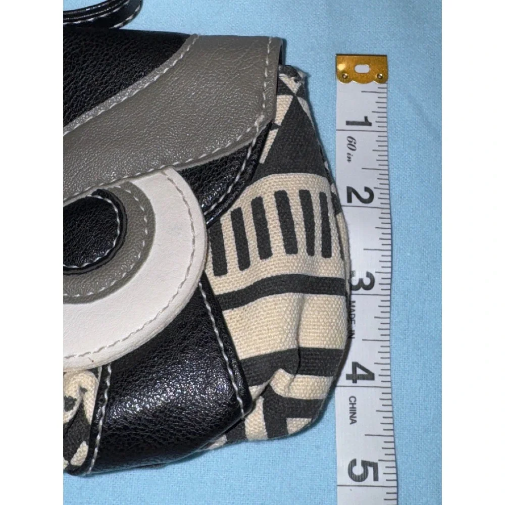 Owl Wristlet Clutch Bag Geometric Canvas Faux Leather Black White Gray Mini Bag